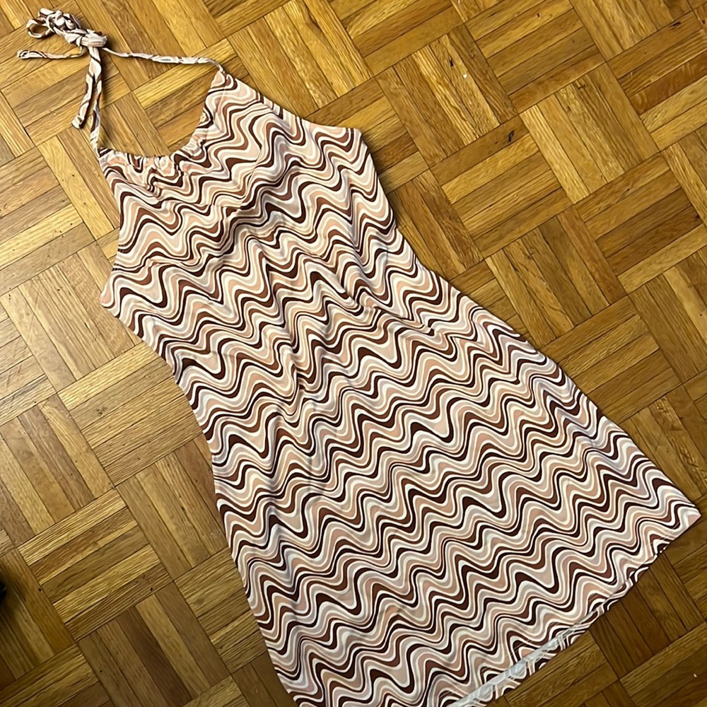 NWT Hollister brown tan swirly halter mini dress